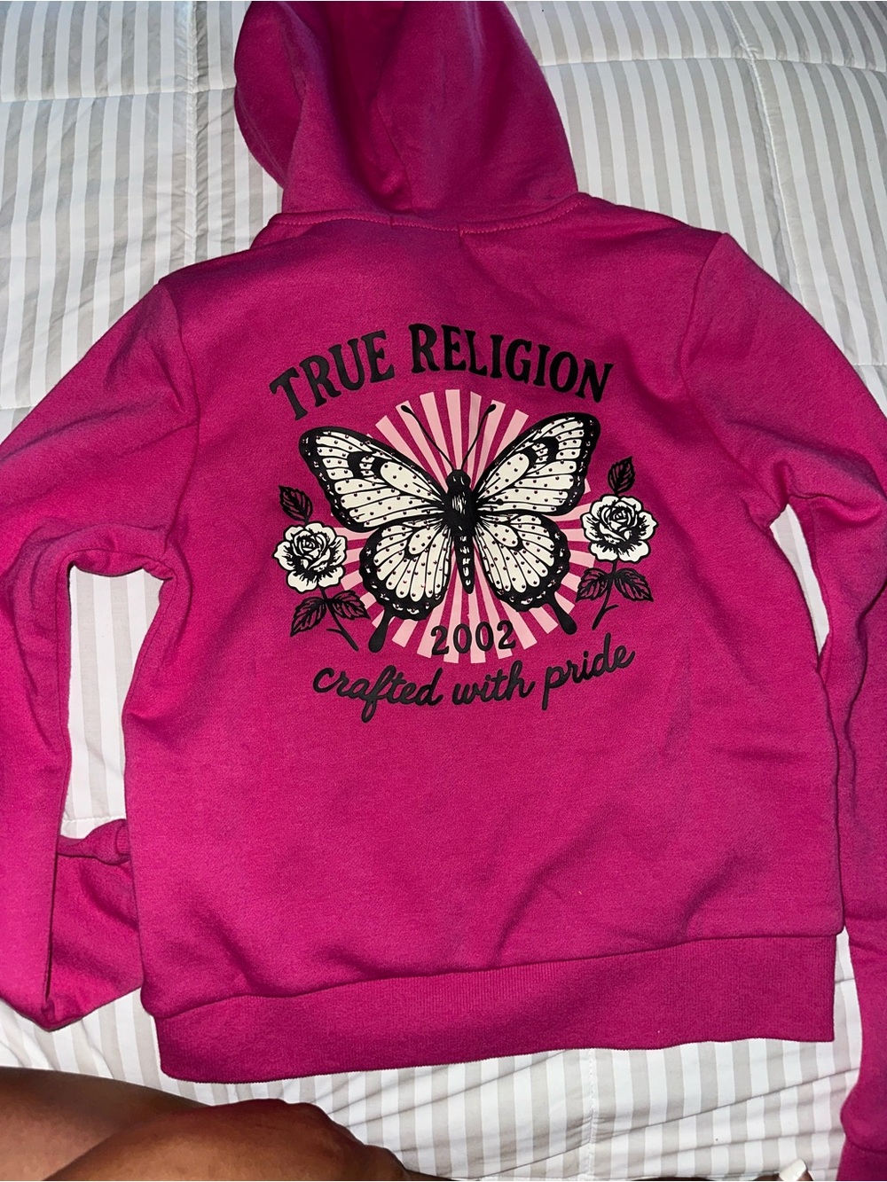True Religion Hot Pink Hooded Butterfly Graphic Jacket